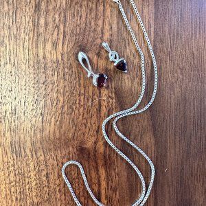 Real Garnet Necklace Pendants and Silver Box Chain - January Birthstone